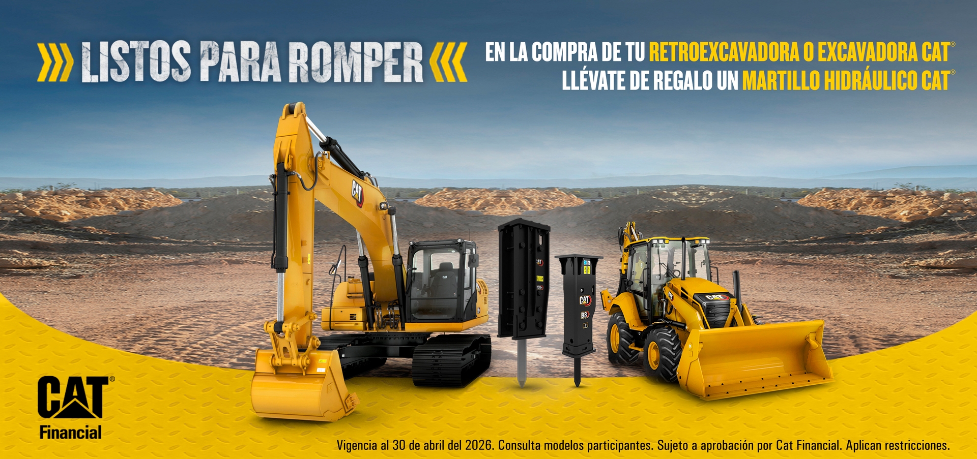 En la compra de tu retroexcavadora o excavadora Cat 320GC, llévate de regalo un martillo hidráulico Cat